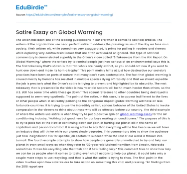 Satire Essay on Global Warming