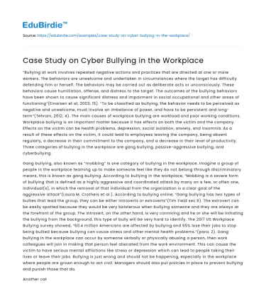 Case Study on Cyber Bullying in the Workplace