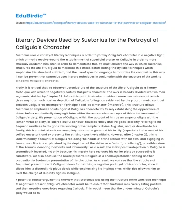 Suetonius’ Literary Devices in Portraying Caligula’s Character