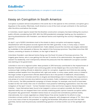 Essay on Corruption in South America