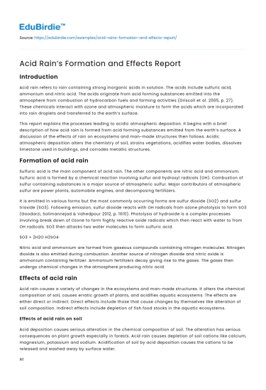Acid Rain’s Formation and Effects Report