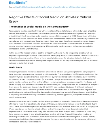 Negative Effects of Social Media on Athletes: Critical Essay