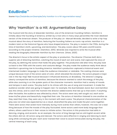 Why ‘Hamilton’ Is a Hit: Argumentative Essay