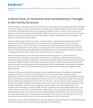 Family Structure Changes: Historical vs Contemporary