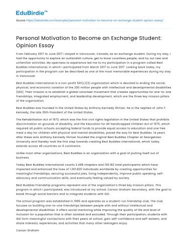 Personal Motivation to Become an Exchange Student: Opinion Essay