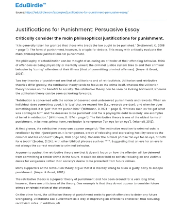 Justifications for Punishment: Persuasive Essay