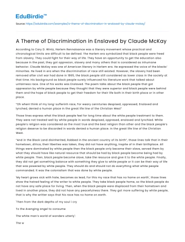 A Theme of Discrimination in Enslaved by Claude McKay