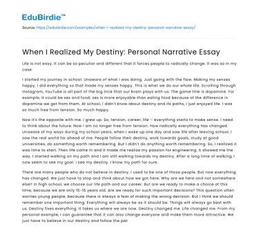 When I Realized My Destiny: Personal Narrative Essay