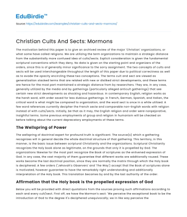 Mormonism: A Christian Sect