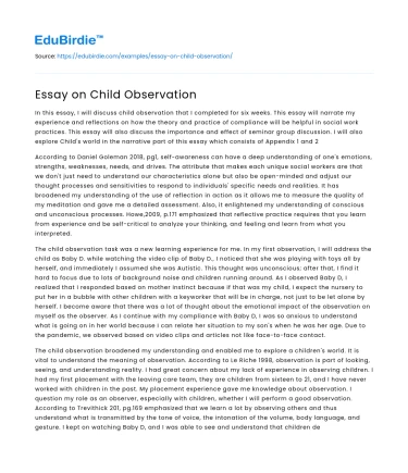 Essay on Child Observation