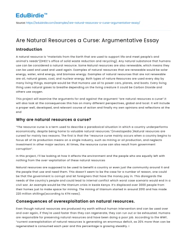 Are Natural Resources a Curse: Argumentative Essay
