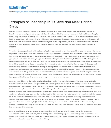Examples of Friendship in ‘Of Mice and Men’: Critical Essay
