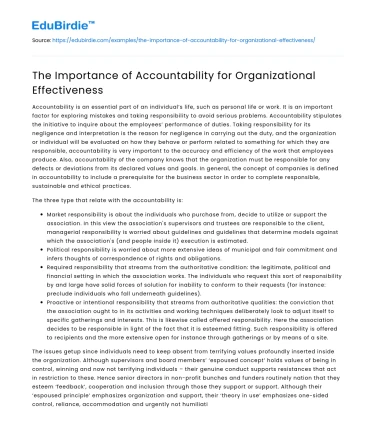 The Importance of Accountability for Organizational Effectiveness