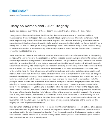 Essay on ‘Romeo and Juliet’ Tragedy