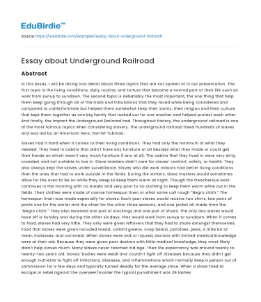 Essay about Underground Railroad