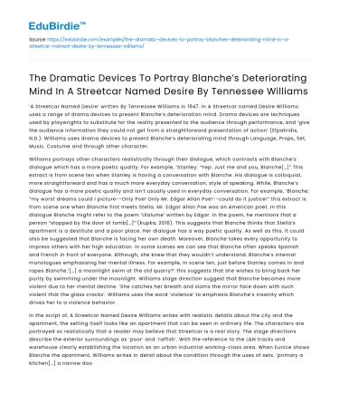 Blanche’s Deteriorating Mind in Streetcar Named Desire