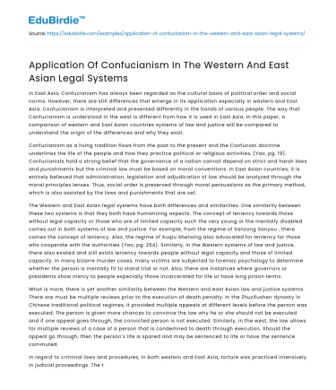 Application Of Confucianism In The Western And East Asian Legal Systems