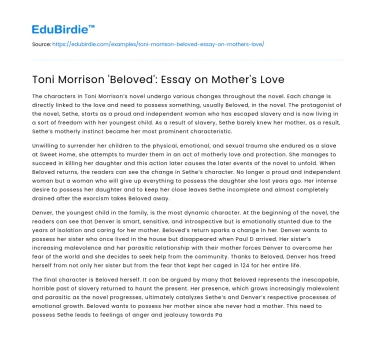 Toni Morrison ‘Beloved’: Essay on Mother’s Love