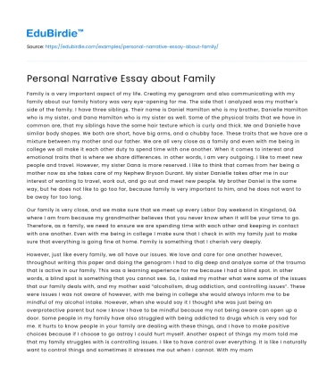 Personal Narrative Essay about Family