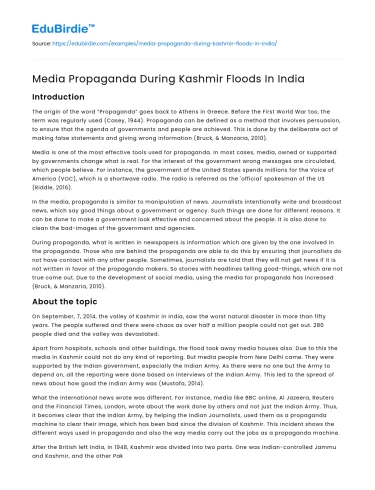 Media Propaganda During Kashmir Floods In India