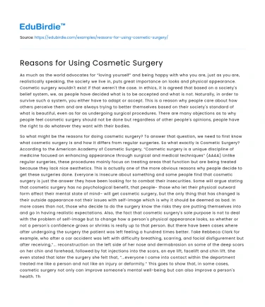 Reasons for Using Cosmetic Surgery