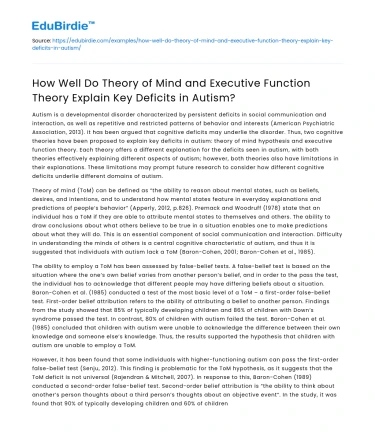 Explaining Autism Deficits: Theory of Mind vs Executive Function