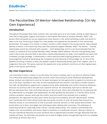 The Peculiarities Of Mentor-Mentee Relationship (On My Own Experience)