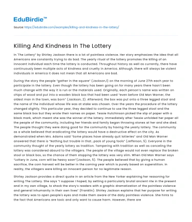 Killing And Kindness In The Lottery