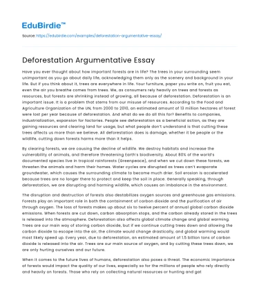 Deforestation Argumentative Essay