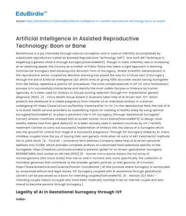 Artificial Intelligence in Assisted Reproductive Technology: Boon or Bane