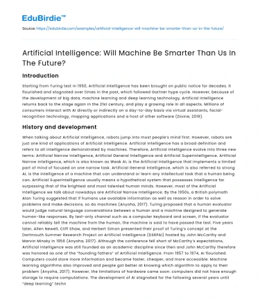 Artificial Intelligence: Will Machine Be Smarter Than Us In The Future?