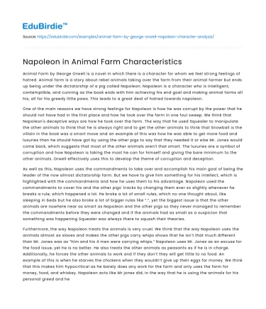 Napoleon in Animal Farm Characteristics