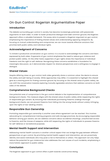 On Gun Control: Rogerian Argumentative Paper