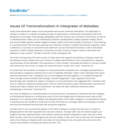 Issues Of Transnationalism In Interpreter of Maladies