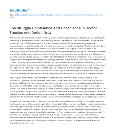 The Struggle Of Influence And Conscience In Doctor Faustus And Dorian Gray
