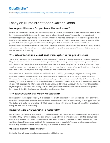 Essay on Nurse Practitioner Career Goals
