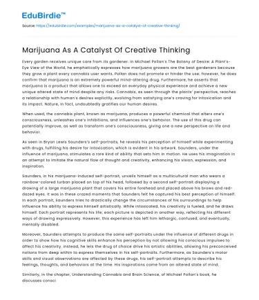 Marijuana As A Catalyst Of Creative Thinking