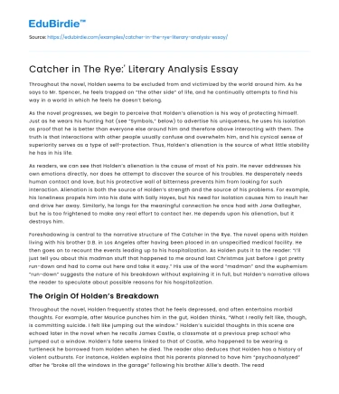 Catcher in The Rye:’ Literary Analysis Essay