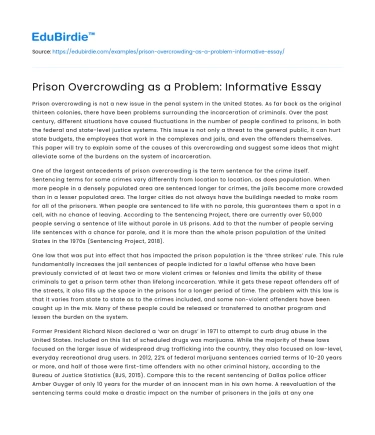 Prison Overcrowding as a Problem: Informative Essay