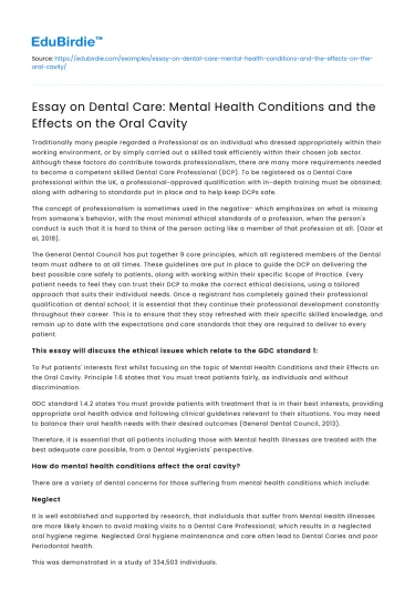 Effects of Mental Health on Oral Health