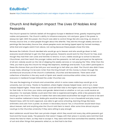 Church And Religion Impact The Lives Of Nobles And Peasants