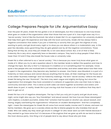 College Prepares People for Life: Argumentative Essay
