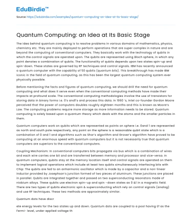 Quantum Computing: an Idea at Its Basic Stage