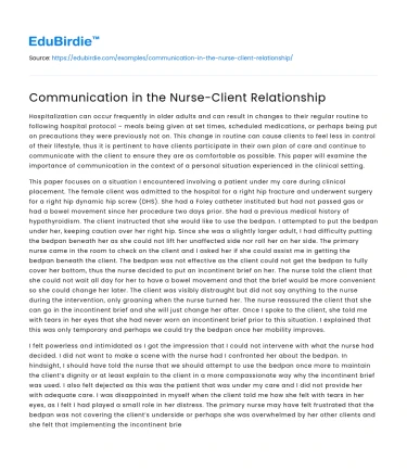 Communication in the Nurse-Client Relationship