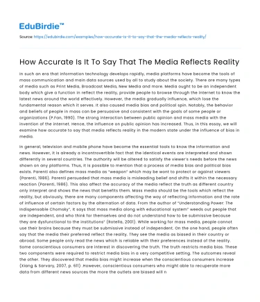 How Accurate Is It To Say That The Media Reflects Reality