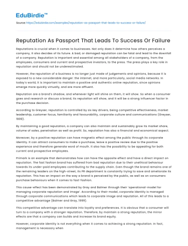 Reputation: A Gateway to Success or a Path to Failure?