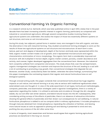 Comparative Analysis of Farming Practices: Conventional vs. Organic