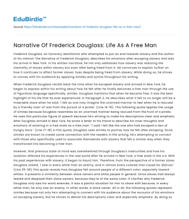 Narrative Of Frederick Douglass: Life As A Free Man