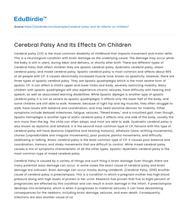 Cerebral Palsy And Its Effects On Children