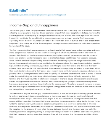 Income Gap and Unhappiness